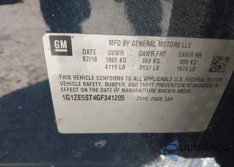 2016 Chevrolet Malibu 1Lt z USA, uszkodzony, nr VIN 1G1ZE5ST4GF341205